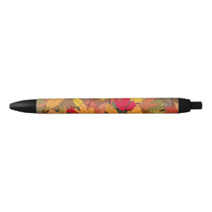 Stylo Noir Feuilles d'automne colorées