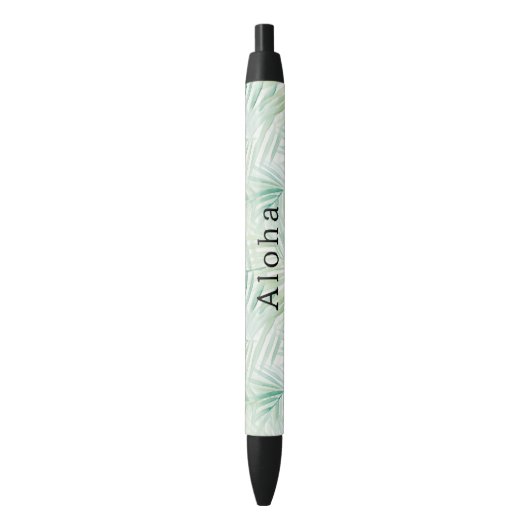 Stylo Noir Feuilles Tropicales Vertes Aloha (devant Vertical)