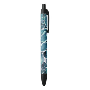Stylo Noir Feuilles turquoises et blancs