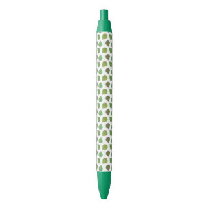 Stylo Noir Feuilles Vertes de l'Arbre de Jade sur Fond Blanc