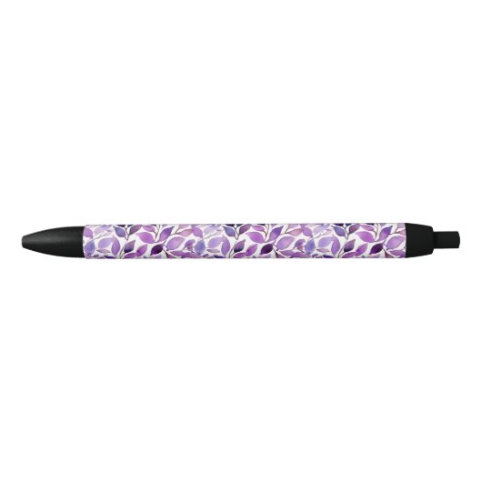 Stylo Noir Feuilles Violettes (Devant)