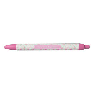 Stylo Noir Fille mignonne Tea Party Pink Nom personnalisé
