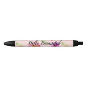 Stylo Noir Fille Rose Aquarelle Fleurs (Devant)