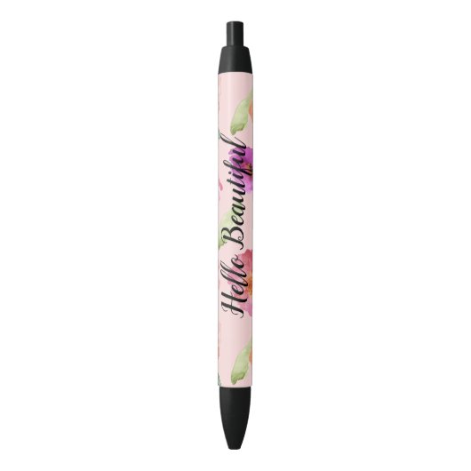 Stylo Noir Fille Rose Aquarelle Fleurs (devant Vertical)