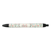 Stylo Noir Fille rose bleu Fleurs Motif Élégant Monogramme (Devant)