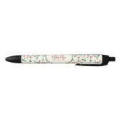Stylo Noir Fille rose bleu Fleurs Motif Élégant Monogramme (Bas)