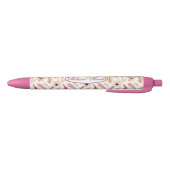 Stylo Noir Fille rose florale Aquarelle Motif Nom Script (Bas)
