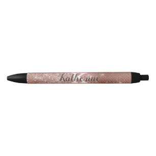 Stylo Noir Fille Rose Gold Glam Diamond Sparkle Monogramme No
