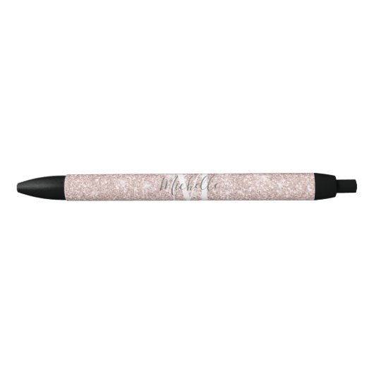 Stylo Noir Fille rose Rose Monogramme or Parties scintillant  (Devant)