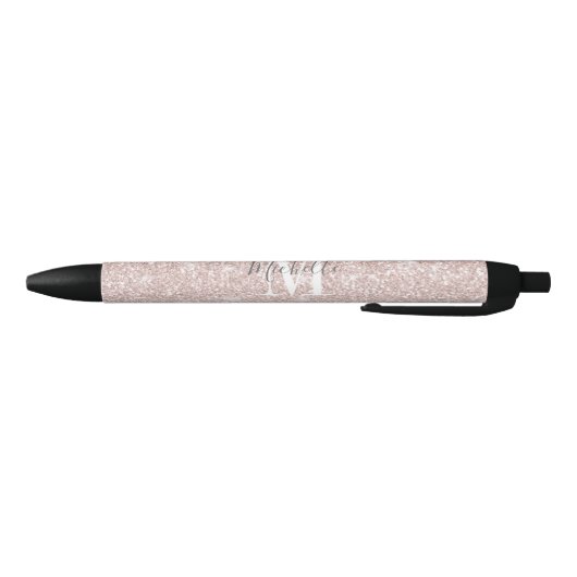 Stylo Noir Fille rose Rose Monogramme or Parties scintillant  (Bas)