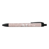 Stylo Noir Fille rose Rose Monogramme or Parties scintillant  (Haut)