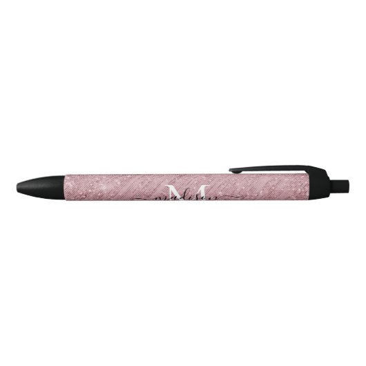 Stylo Noir Fille rose Rose Monogramme or Parties scintillant (Haut)