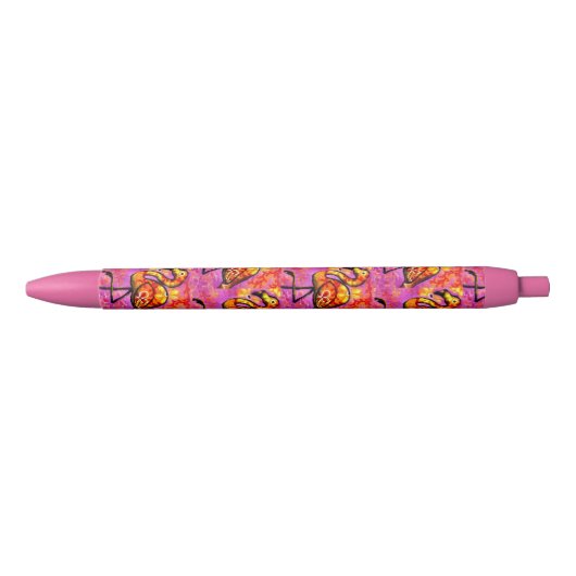 Stylo Noir Flamant rose Abstrait lunaire rose orange (Devant)