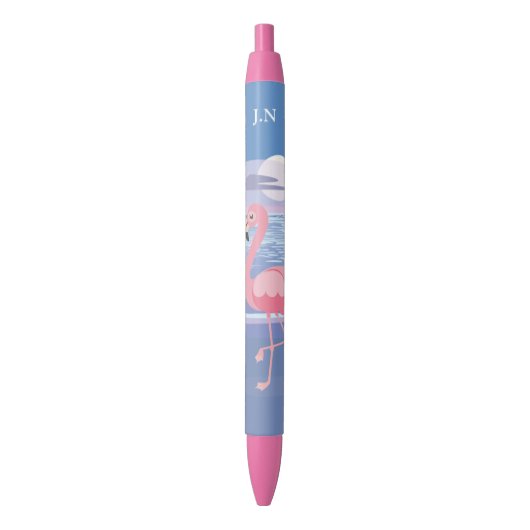 Stylo Noir Flamant rose d'île tropicale personnalisée (devant Vertical)