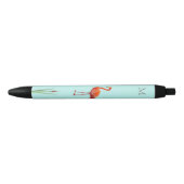 Stylo Noir Flamant rose et monogramme sur fond bleu clair (Devant)