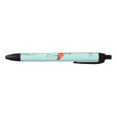 Stylo Noir Flamant rose et monogramme sur fond bleu clair (Bas)