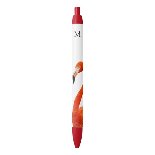 Stylo Noir Flamant rose rose et monogramme (devant Vertical)