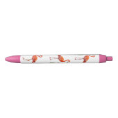 Stylo Noir Flamants roses roses et Plantes roseaux sur blanc (Devant)