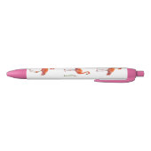 Stylo Noir Flamants roses roses et Plantes roseaux sur blanc (Bas)