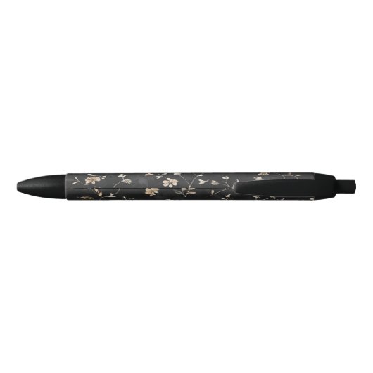 Stylo Noir Fleur blanche élégante sur noir (Dos)