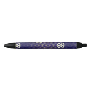 Stylo Noir Fleur de la vie - motif sans couture - beige bleu
