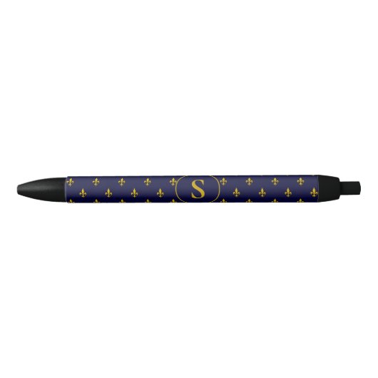 Stylo Noir Fleur de Lis d'or classique sur Royal Blue (Devant)