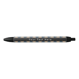 Stylo Noir Fleur de Lis Motif, Français, Royal, Bleu marine
