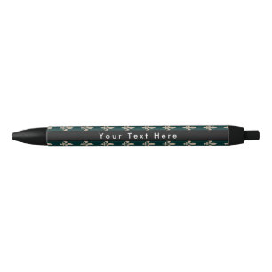 Stylo Noir Fleur de Lis Motif, Français, Royal, Crème, Vert