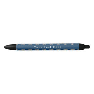 Stylo Noir Fleur de Lis Motif, française, royale, crème, bleu