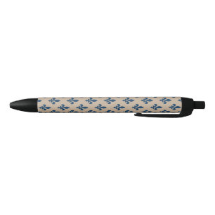Stylo Noir Fleur de Lis Motif, Royal French Blue sur Crème