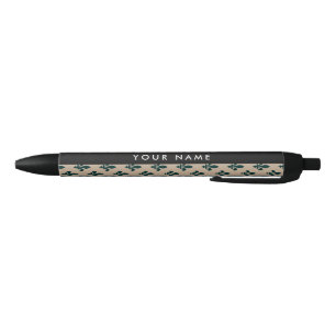 Stylo Noir Fleur de Lis, Vert sur Beige, Royal, Votre Nom
