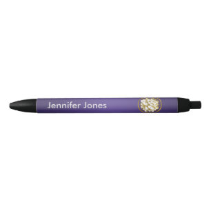 Stylo Noir Fleur de Lotus élégante de blanc et d'or