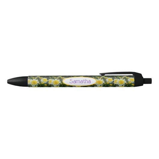 Stylo Noir Fleur de marguerite jaune Nom de femme (Haut)