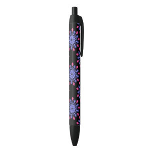 Stylo Noir Fleur de néon bleu et rouge