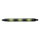Stylo Noir Fleur de néon jaune et vert (Devant)