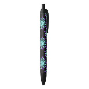 Stylo Noir Fleur de néon pourpre et turquose