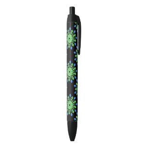 Stylo Noir Fleur de néon vert et bleu
