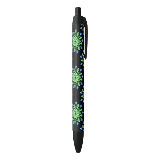Stylo Noir Fleur de néon vert et bleu (Bas (Vertical))