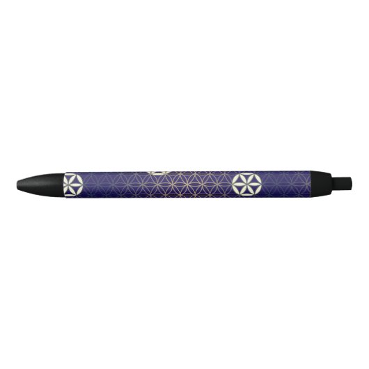 Stylo Noir Fleur de vie - motif sans soudure - beige bleu (Devant)