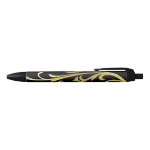 Stylo Noir Fleur d'or fausse de luxe abstrait