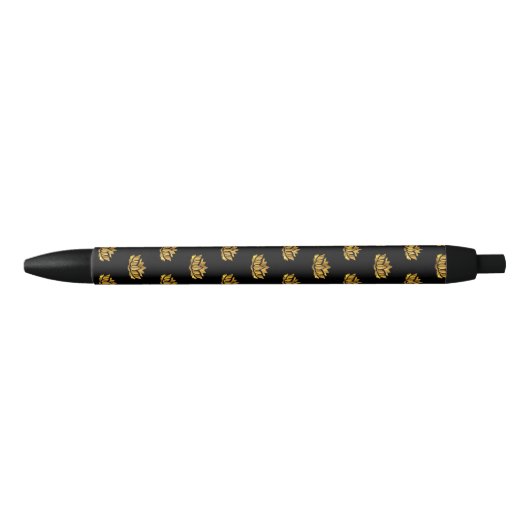 Stylo Noir Fleur Lotus Or (Devant)