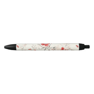 Stylo Noir Fleur Rouge Crème