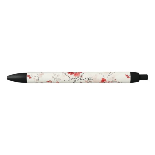 Stylo Noir Fleur Rouge Crème (Devant)