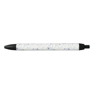 Stylo Noir Fleur sauvage aquarelle bleu sauge