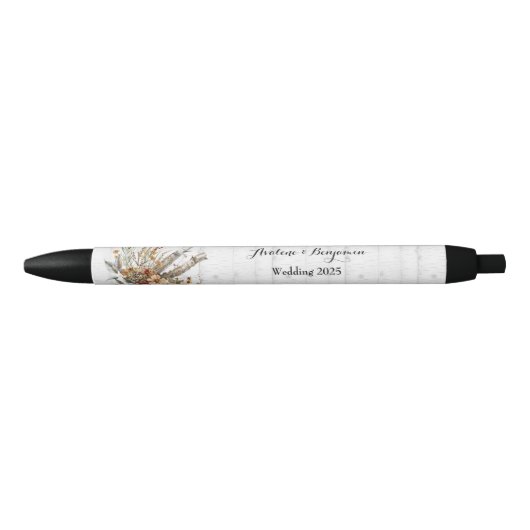 Stylo Noir Fleur sauvage d'automne Mariage de bouleau blanc (Devant)