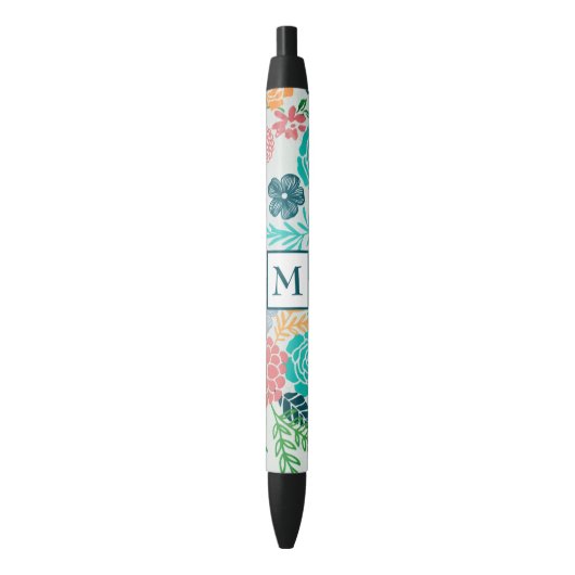 Stylo Noir Fleurs Abstraites colorées (devant Vertical)