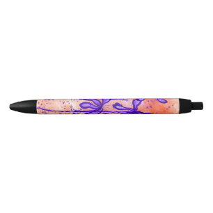 Stylo Noir Fleurs Abstraites encrées Lys orange violet
