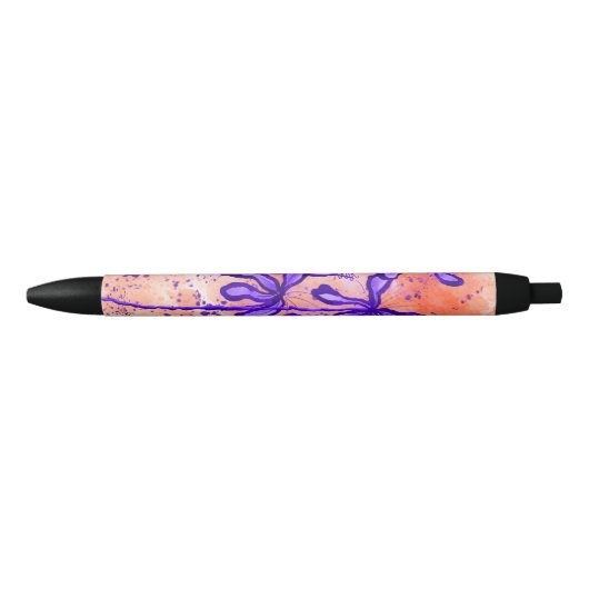 Stylo Noir Fleurs Abstraites encrées Lys orange violet (Devant)