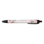 Stylo Noir Fleurs Aquarelle Rose Pâle (Bas)