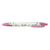 Stylo Noir Fleurs aquarelles pêche avec nom en monogramme (Bas)